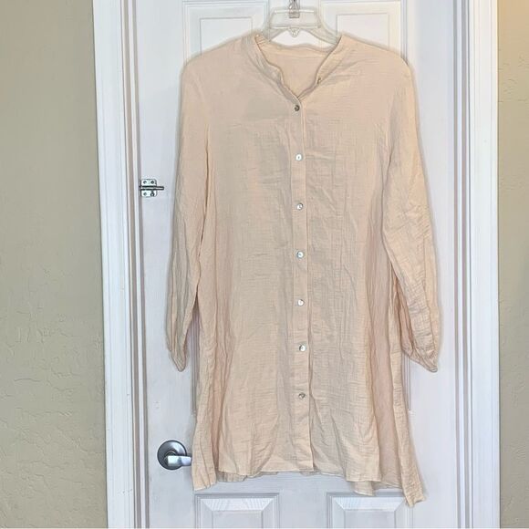 Dresses & Skirts - Apricot Button Down Cotton Shirt Dress Size Large